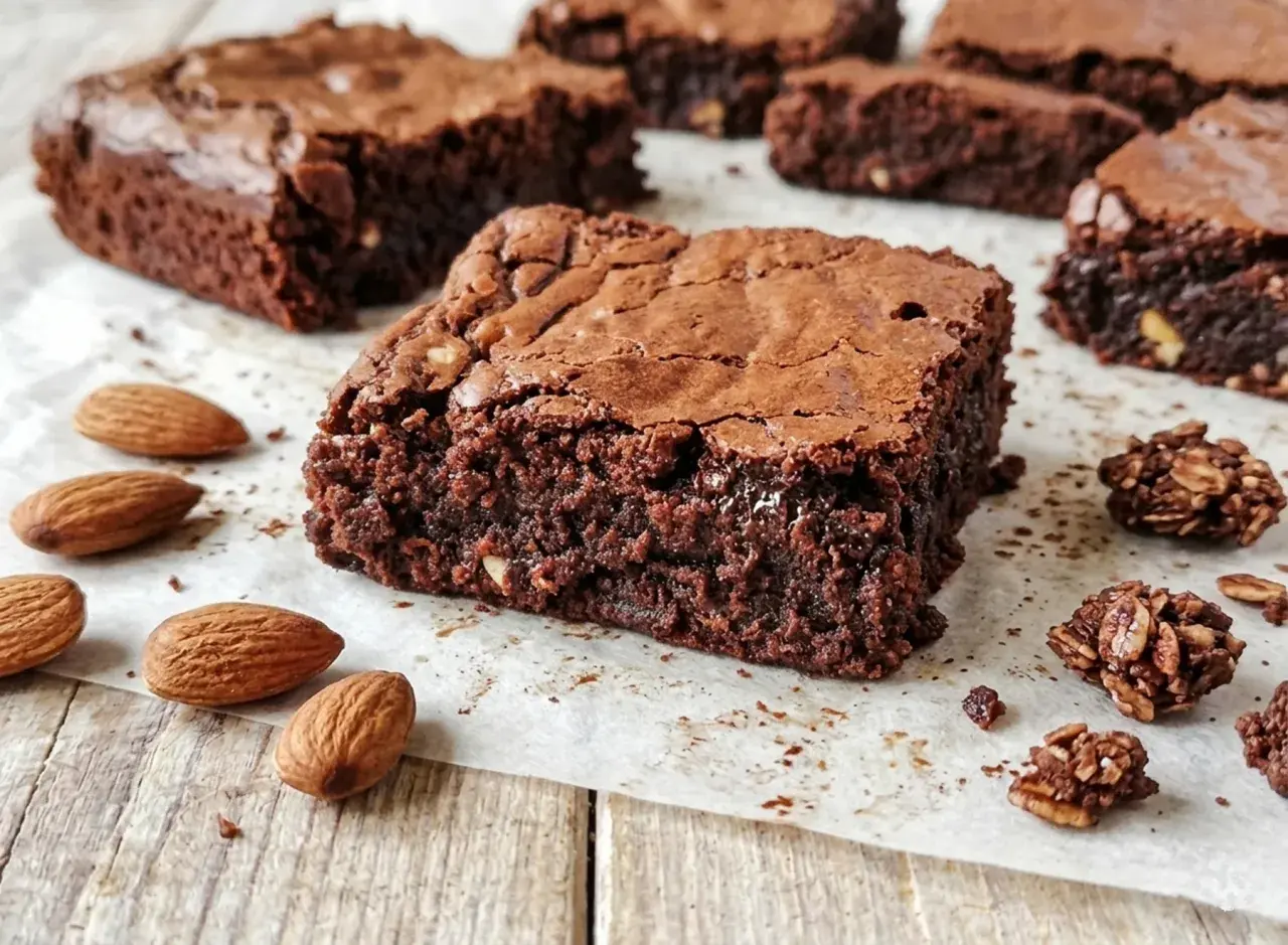 Saftige Brownies mit Mandeln, perfekt für ein einfaches Brownie Rezept.